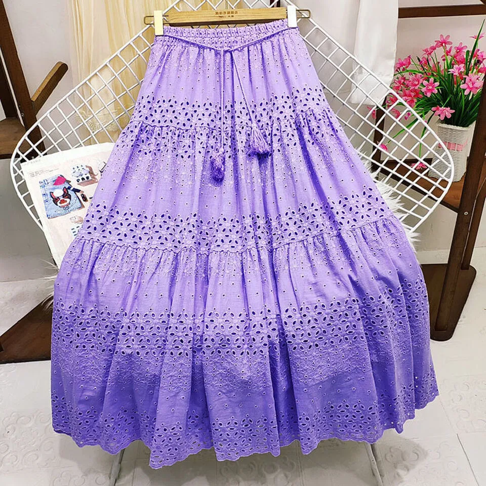 Lavender Eyelet Boho Maxi Skirt