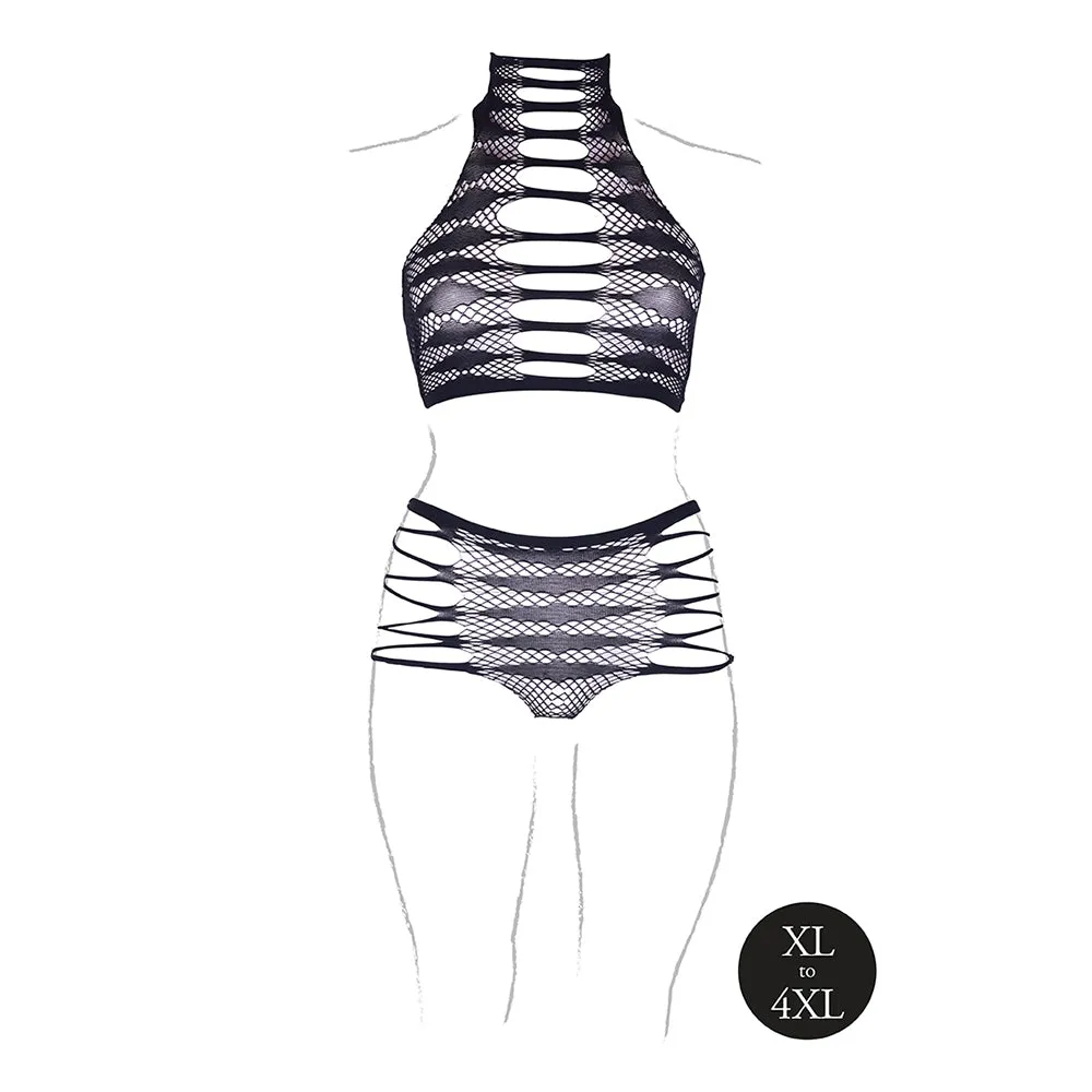 Le Desir Shade Carpo XLVI 2-Piece with Turtleneck, Crop Top & Panty Black Queen Size