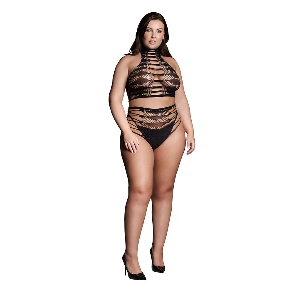 Le Desir Shade Carpo XLVI 2-Piece with Turtleneck, Crop Top & Panty Black Queen Size