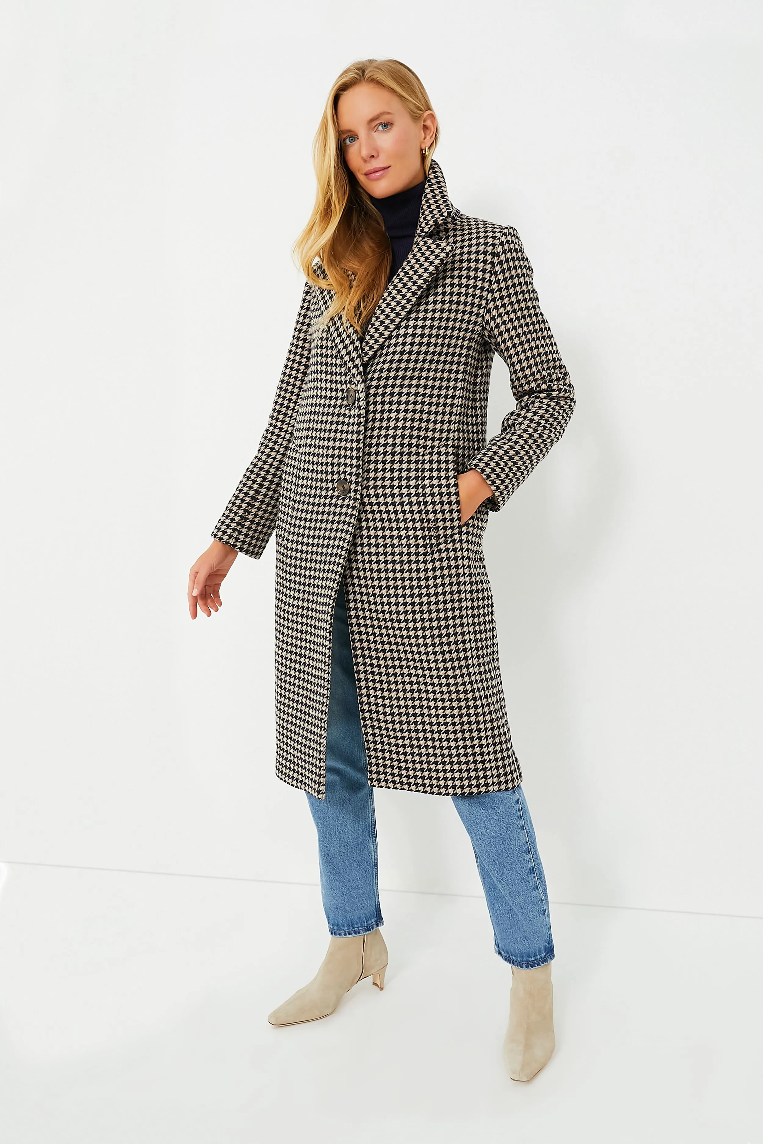 Light Fawn Houndstooth Angelina Wool Jacket