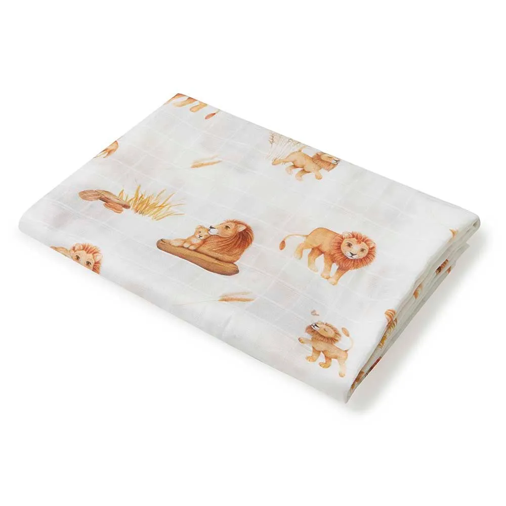 Lion Muslin Wrap Birth Announcement Set