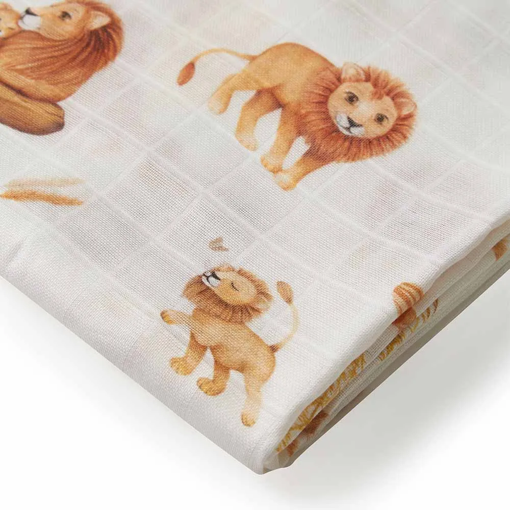 Lion Muslin Wrap Birth Announcement Set