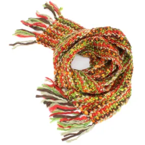 Long Chunky Knit Acrylic Scarf - Green, Red & Beige