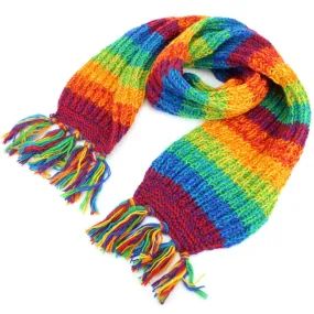 Long Chunky Knit Wool Multi Mix Scarf - Rainbow Space Dye