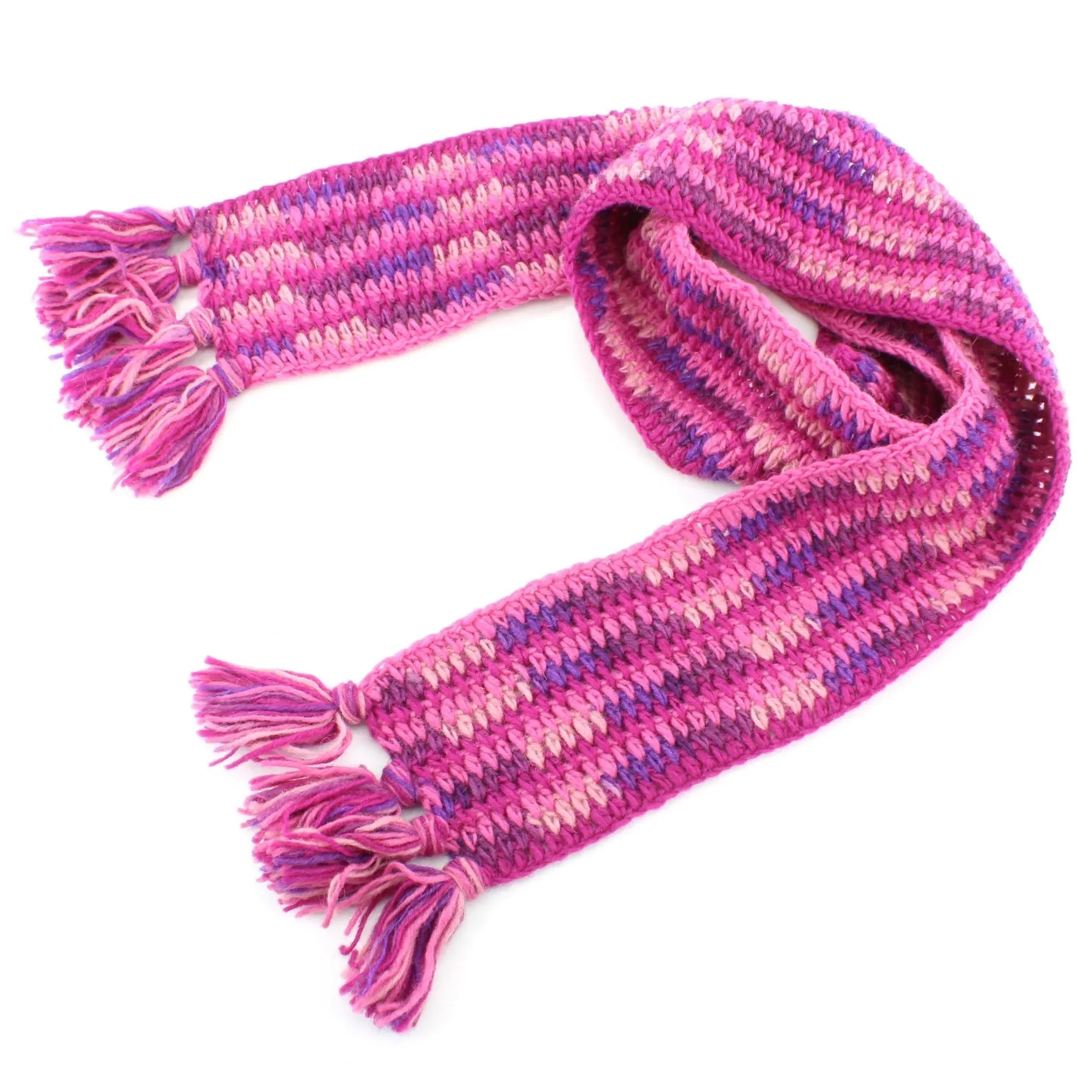 Long Narrow Chunky Wool Knit Scarf - Pink