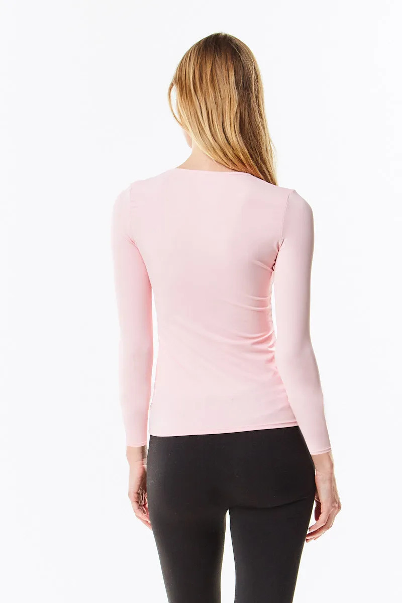 Long Sleeve Pink Microfiber Layering Shell Top