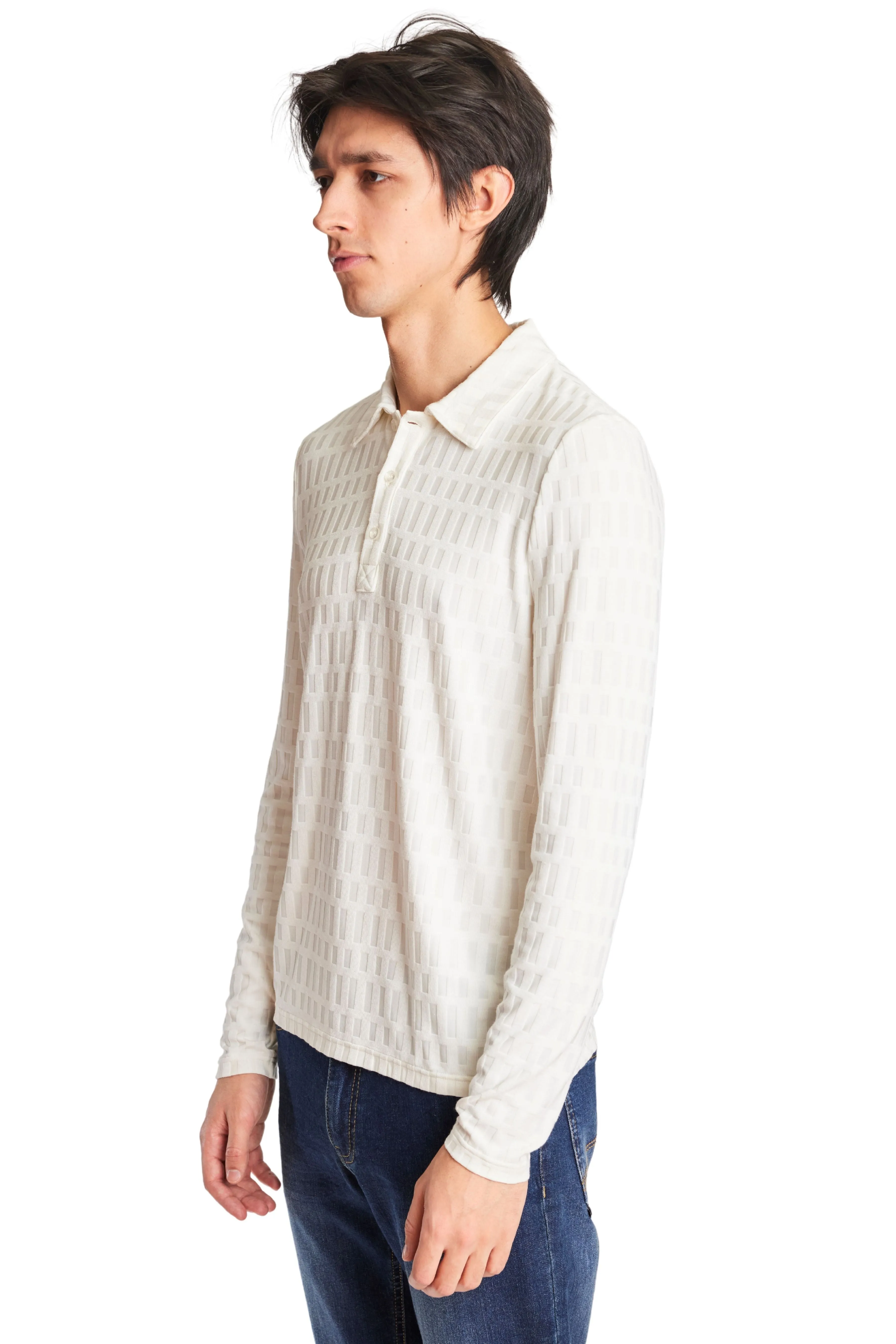 L/S Polo - Off White Tonal Geo