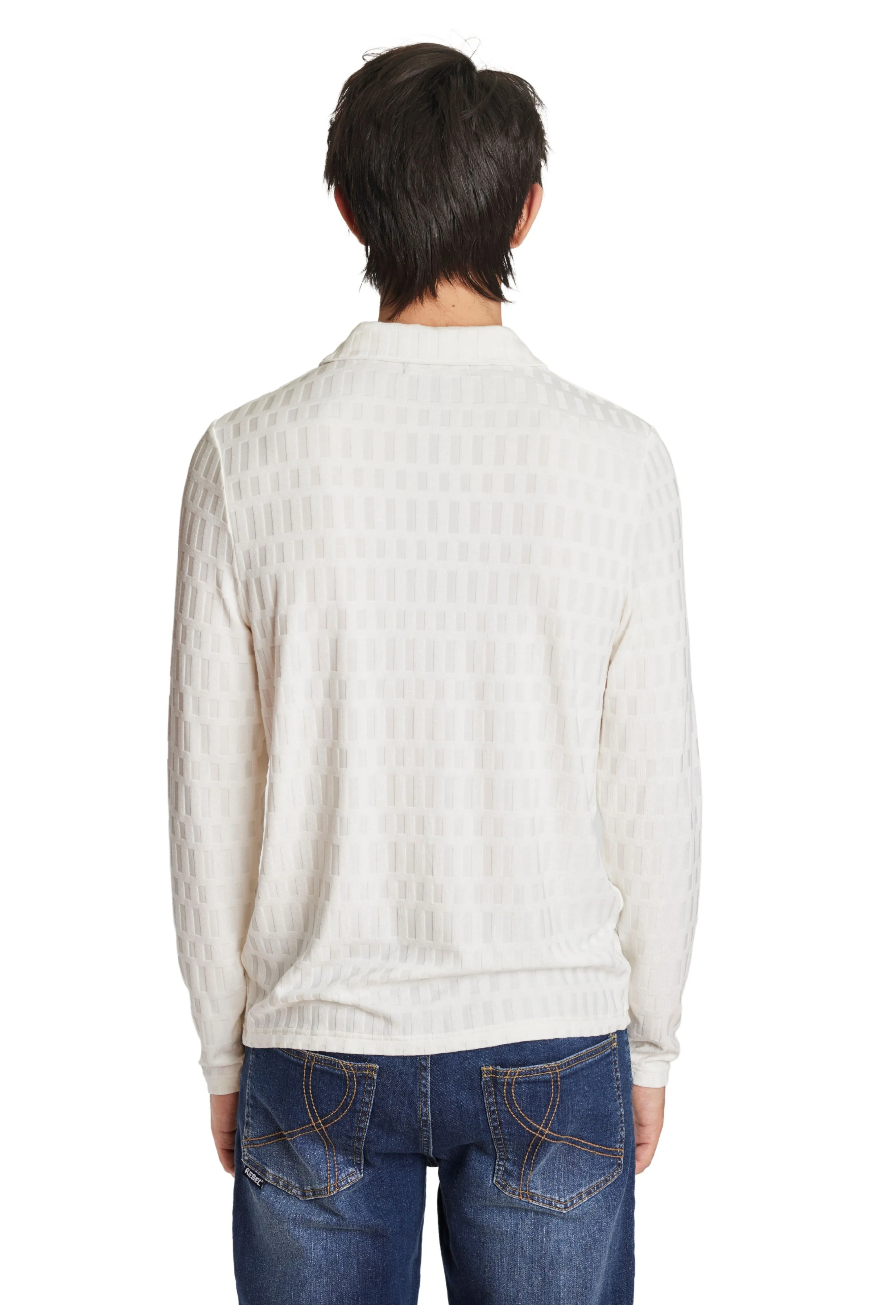 L/S Polo - Off White Tonal Geo