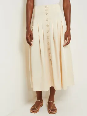 Maxi Button Front A-Line Skirt - Pleated Woven