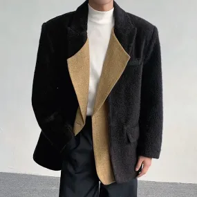 Menwear Stylish Male Fake Two-piece Balzer Autumn Winter Textured Woolen Suit Coat Trend Lapel Jakcets 9C3604