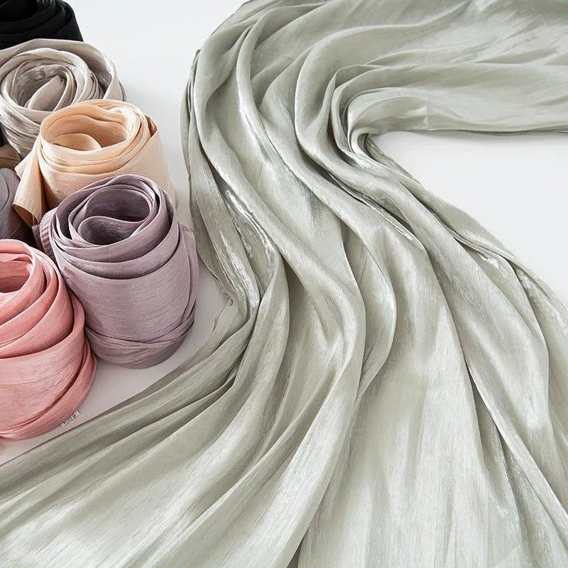 MH051 Solid Color Thin Plain Satin Long Hijab