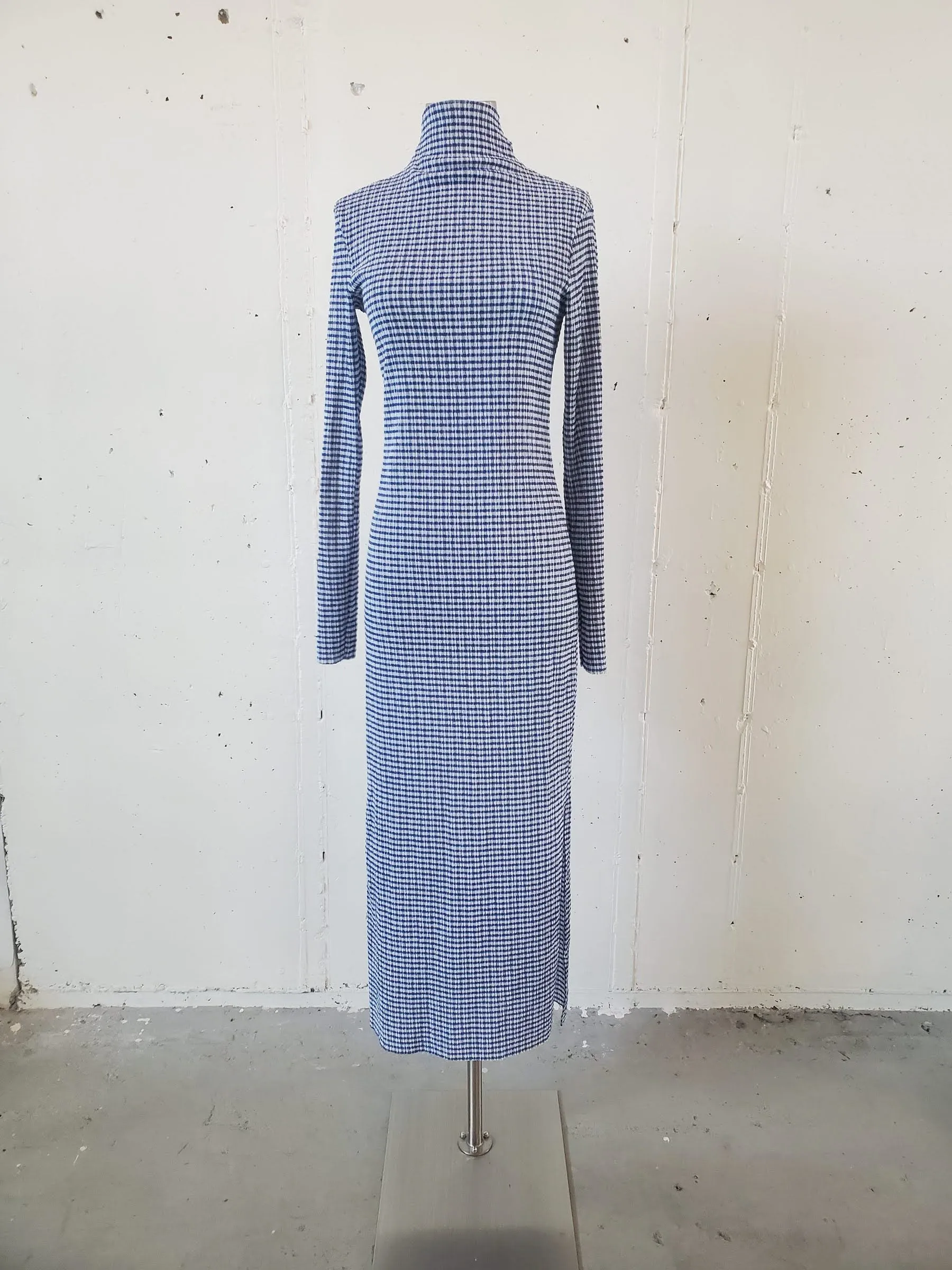 Mockneck Maxi Dress - Cobalt Blue Gingham