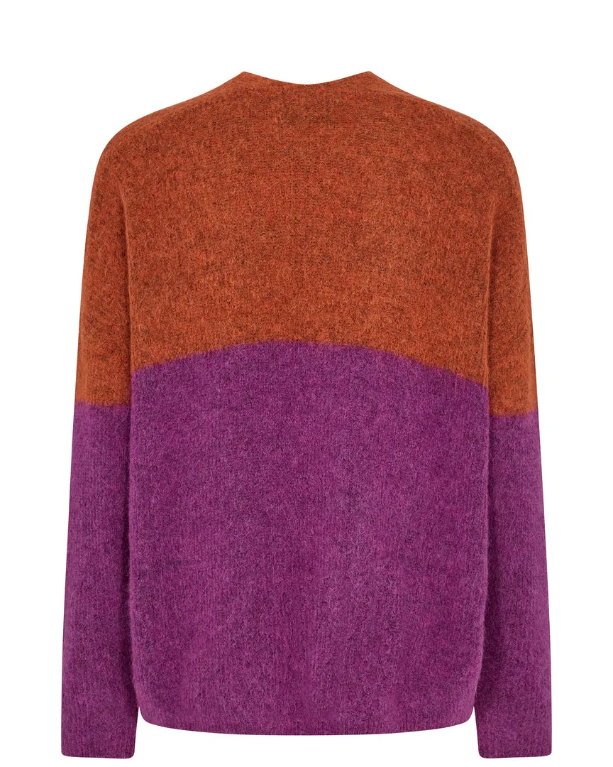 MOS MOSH | Thora V-Neck Block Knit Vivid Viola