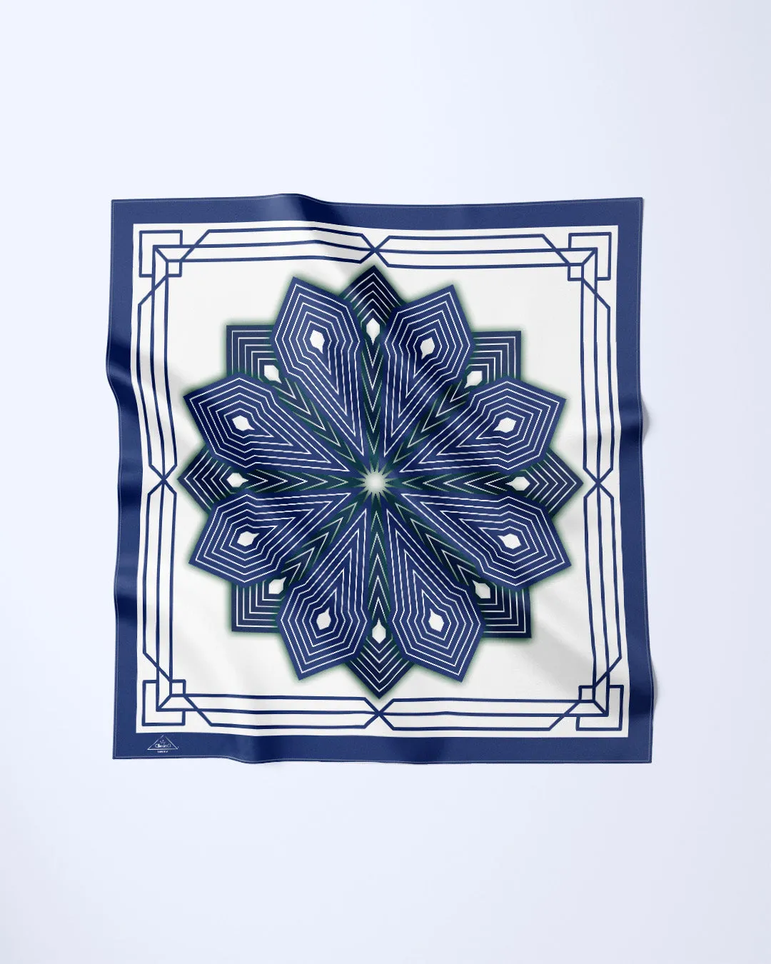 NAVY BLUE WHITE SUMATRA Mandala Designer 100% Silk Scarf