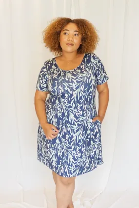 Navy Sprigs & Leaves Cabana Dress w/pockets