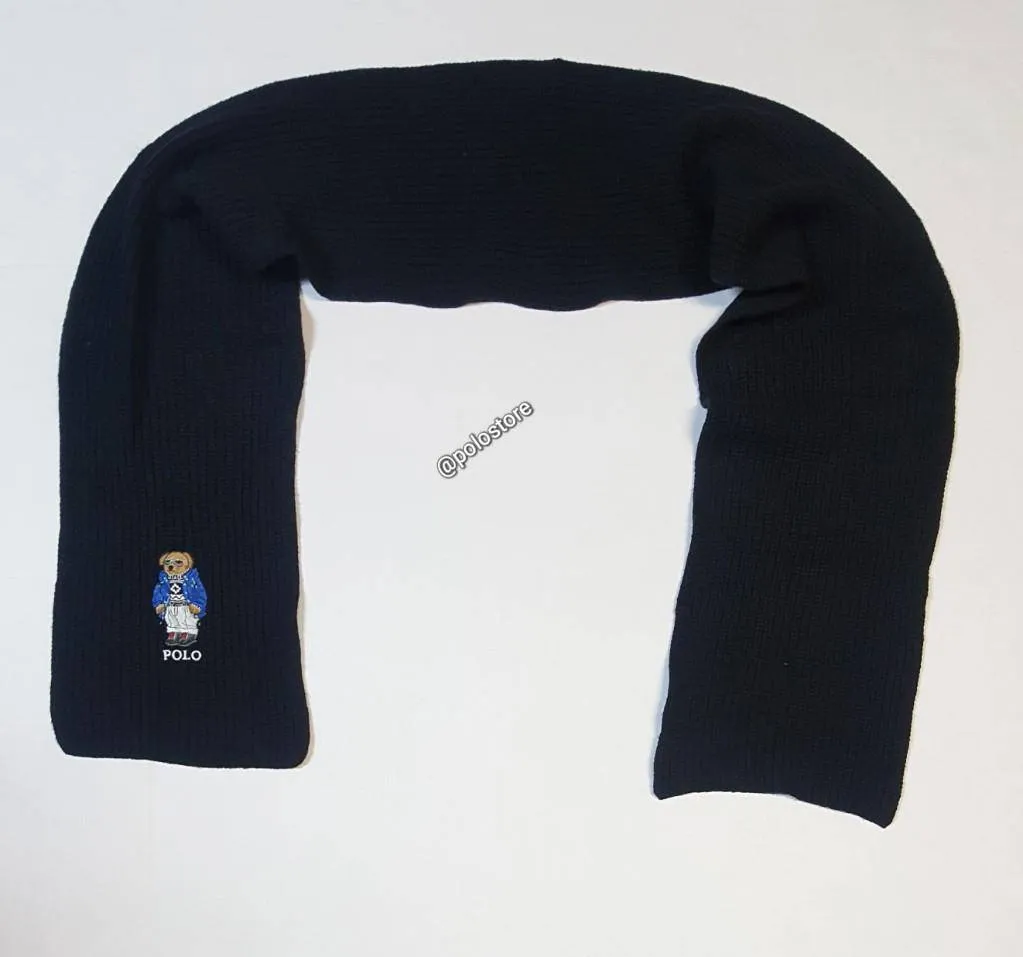 Nwt Polo Ralph Lauren Black Ski Bear Scarf