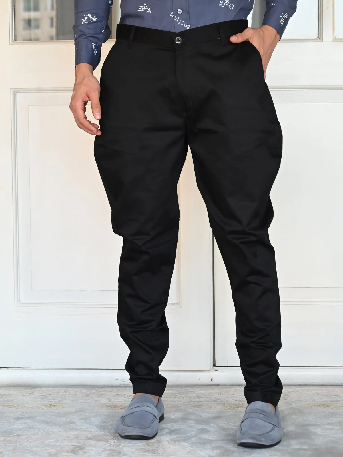 Odette Black Jodhpuri Style Cotton Trouser for Men