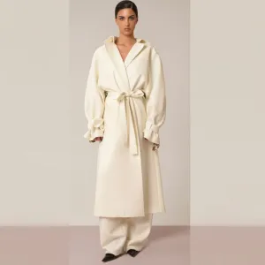 Off White Wool Trench Coat With Sequin Detail - XS - S