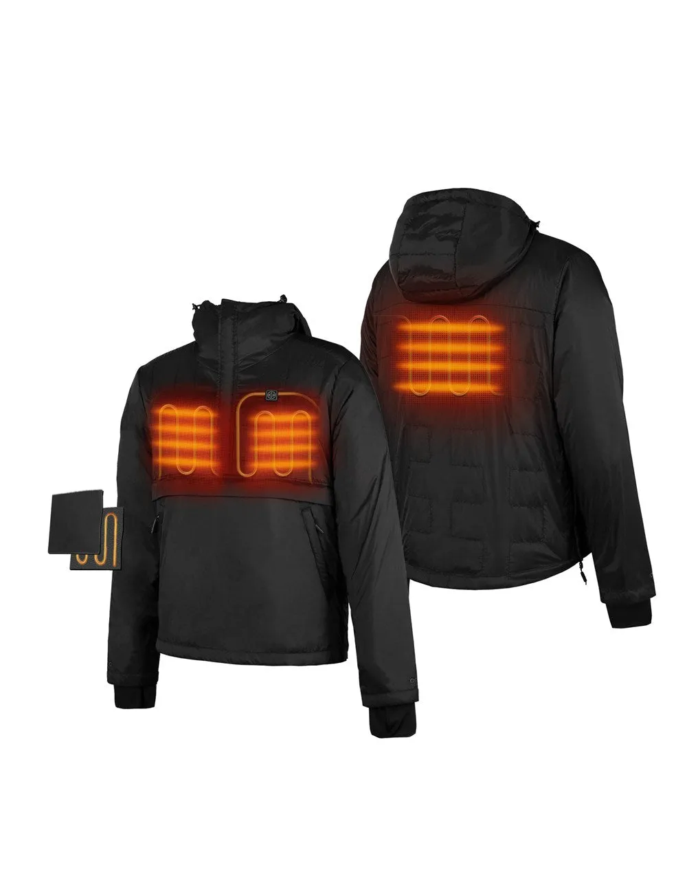 (Open-box) Unisex Lightweight Heated Windbreaker Pullover Hoodie- Black