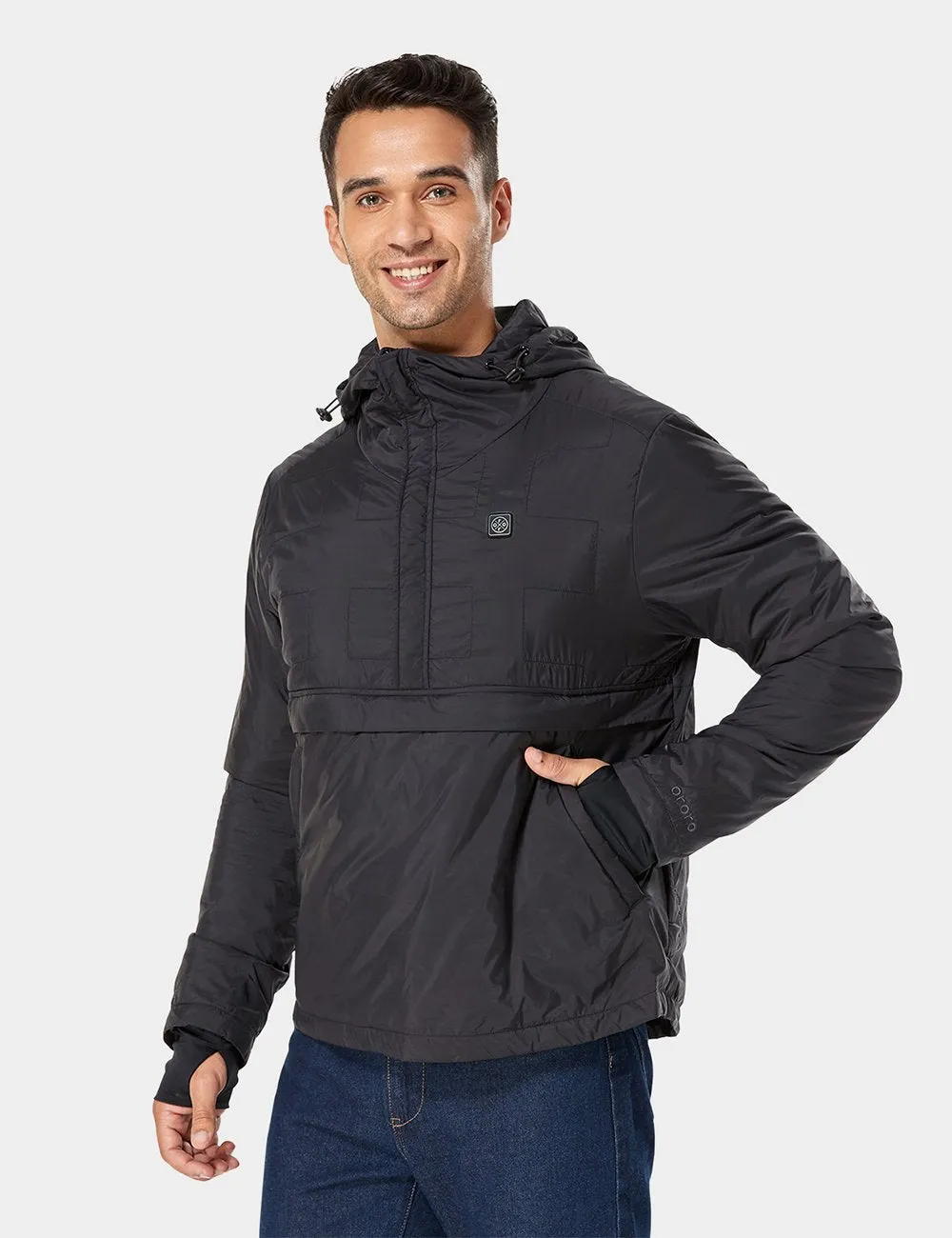 (Open-box) Unisex Lightweight Heated Windbreaker Pullover Hoodie- Black