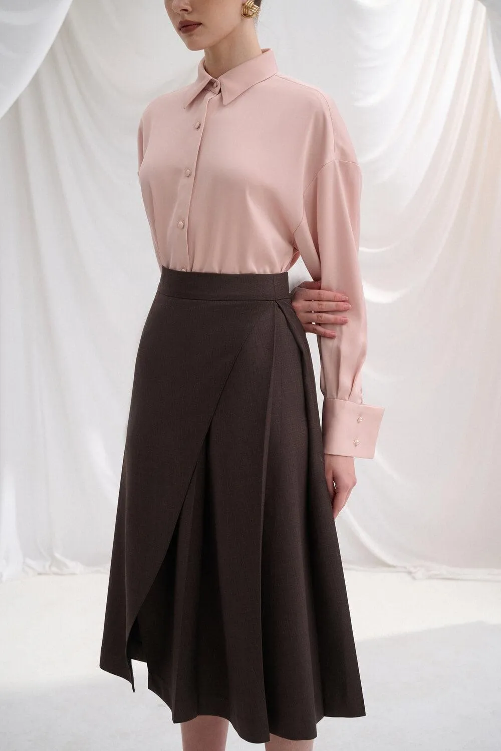 Pelina Wrap High Waist Polyester Midi Skirt