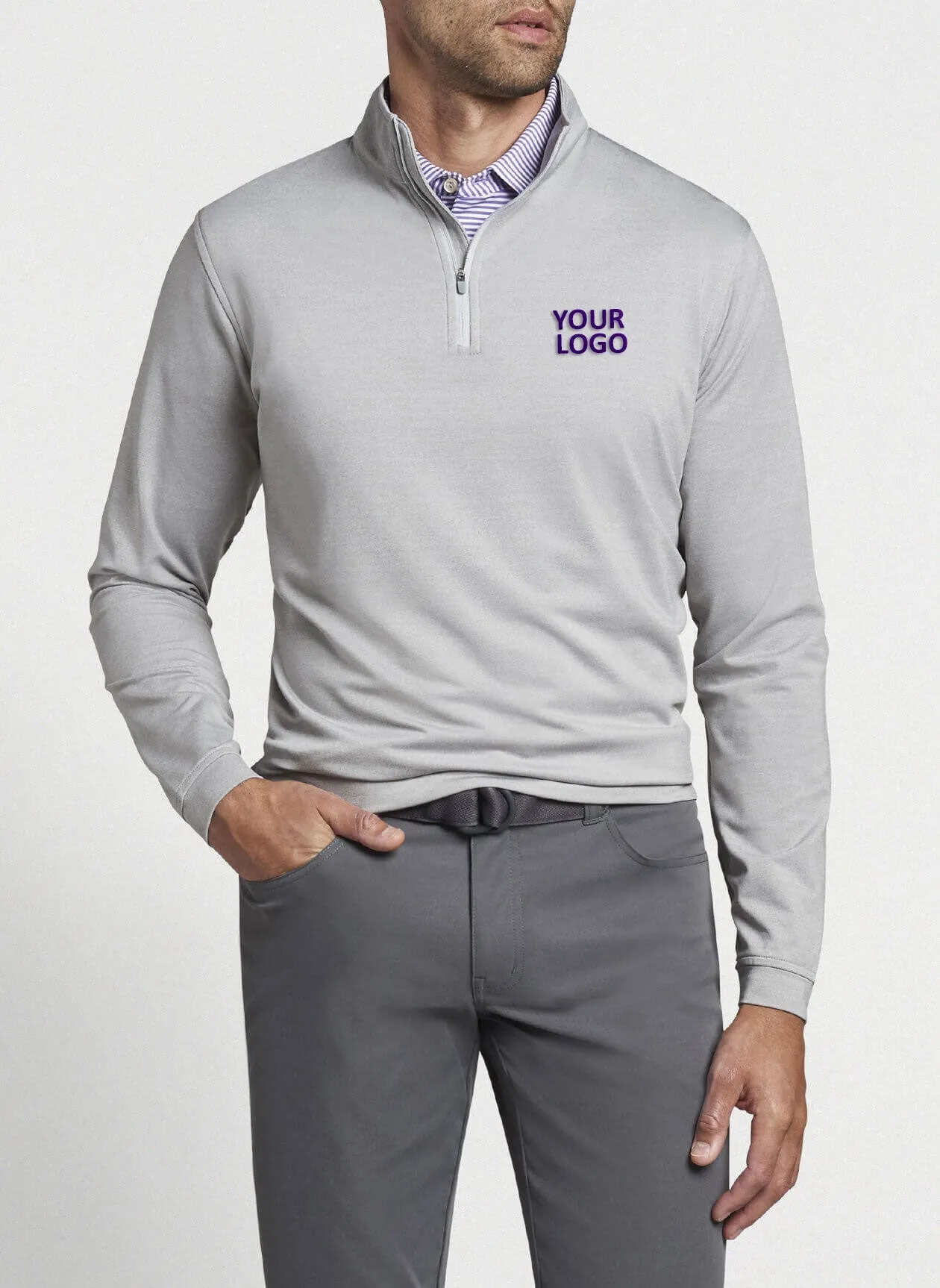 Peter Millar Perth Melange Custom Quarter Zips, Gale Grey