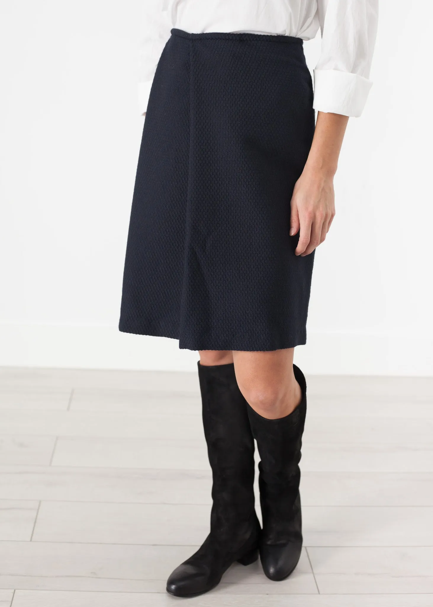 Pleated Wool Skirt in Navy