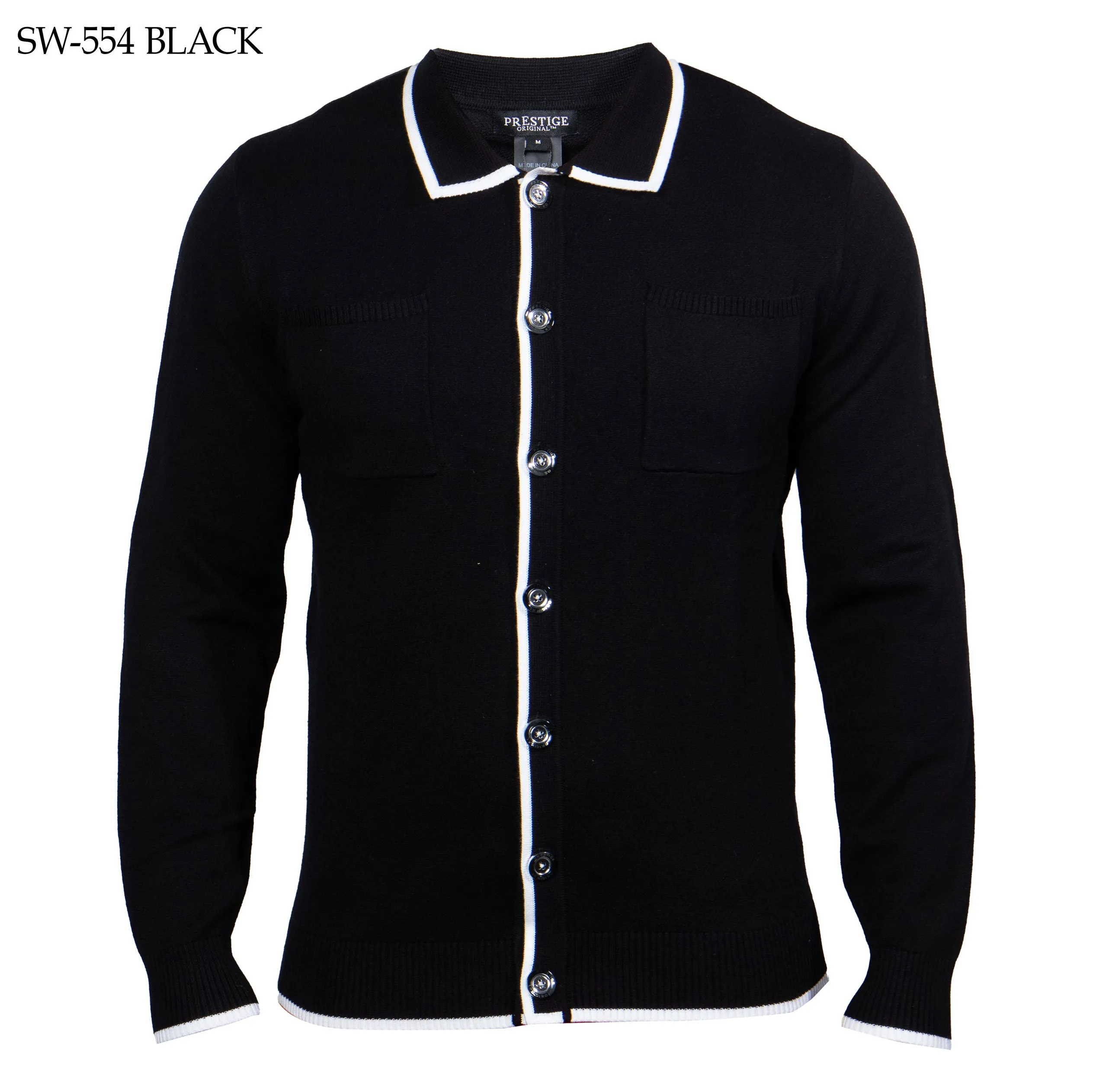 Prestige SW-554 Long Sleeve Polo Sweater - Black