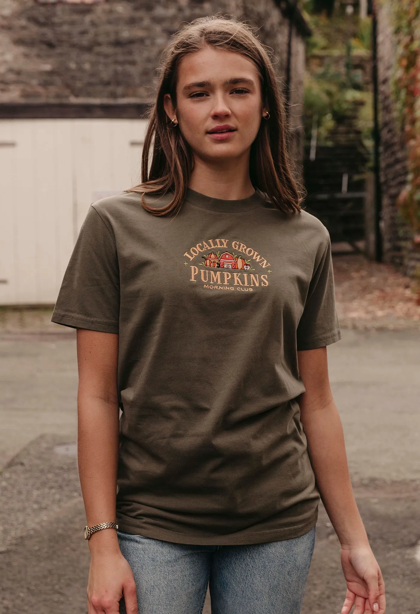 Pumpkins Embroidered Organic Cotton T-Shirt