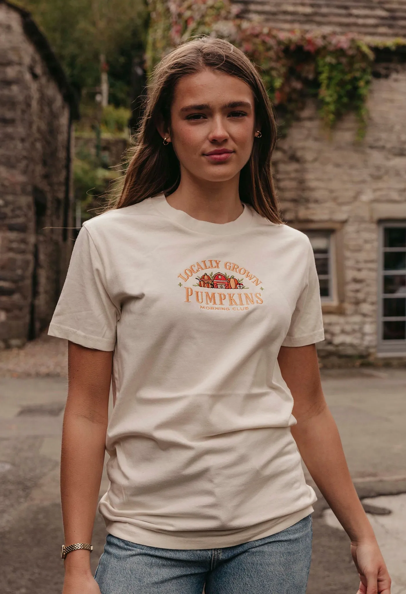 Pumpkins Embroidered Organic Cotton T-Shirt