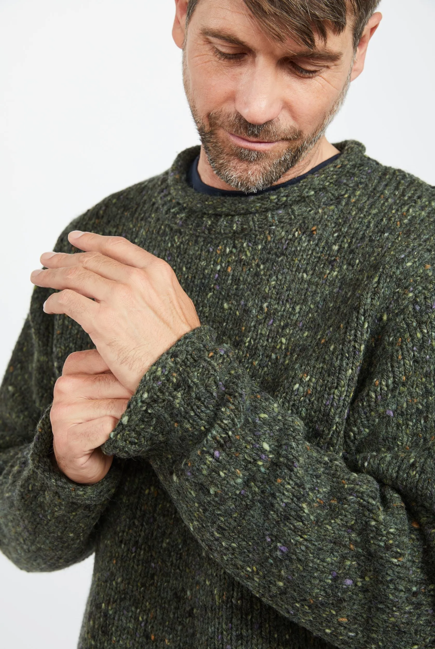 Raheen Tweed Roll Neck Mens Sweater | Green