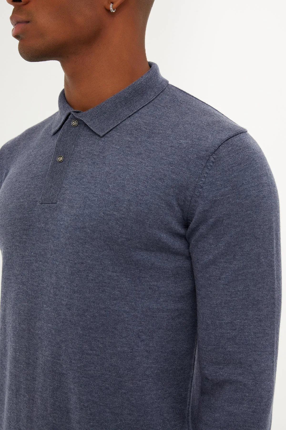 Regular Fit Cotton Blend Blue Polo Sweater