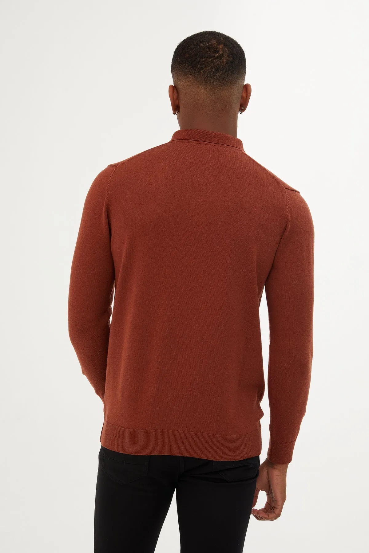 Regular Fit Cotton Blend Brick Polo Sweater