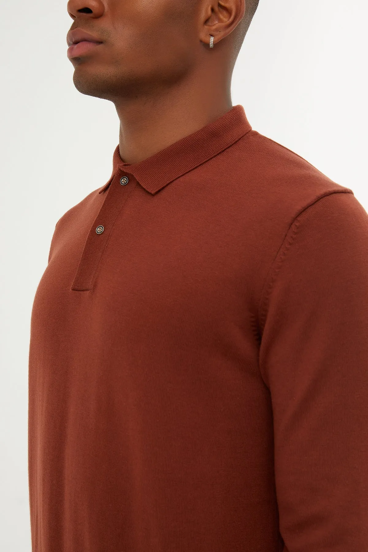 Regular Fit Cotton Blend Brick Polo Sweater