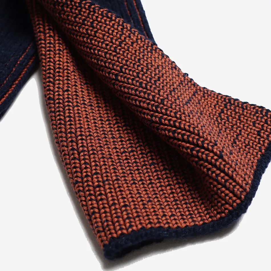 Ribbed Wool Knit Scarf - Navy Iris/Burnt Orange