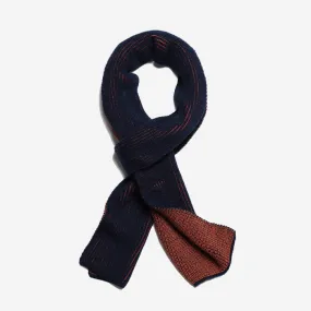 Ribbed Wool Knit Scarf - Navy Iris/Burnt Orange