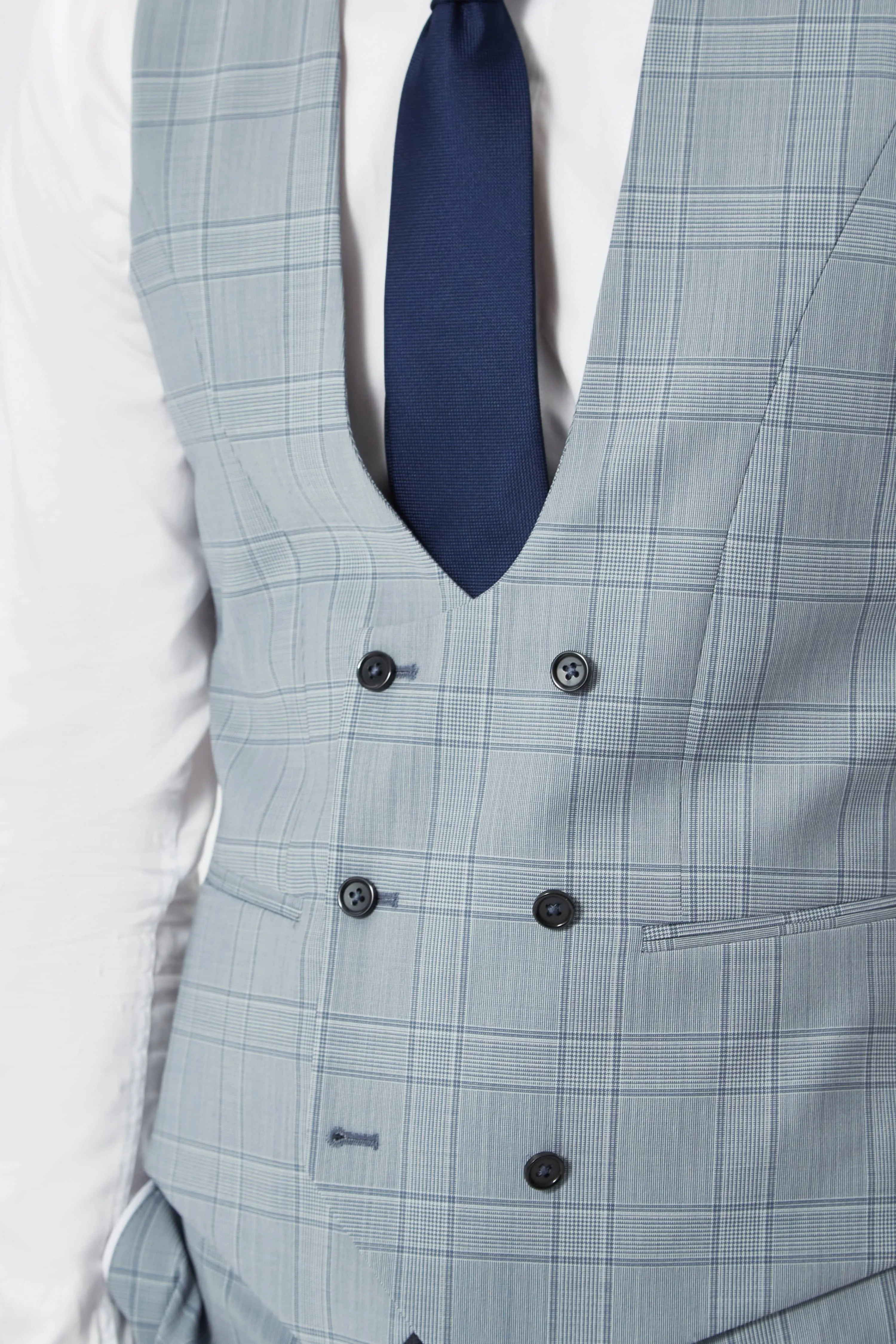 Rogers Skinny Fit Blue Check Waistcoat