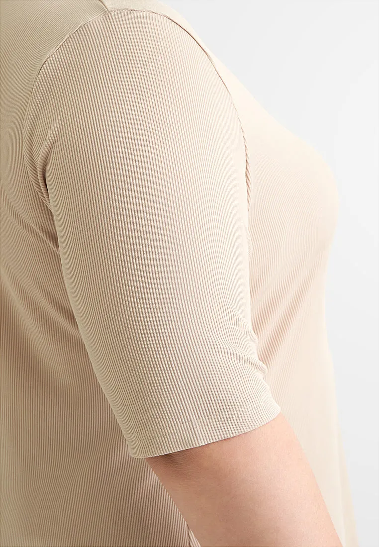 Rosalyn Ribbed Short Sleeve Turtleneck Top - Beige