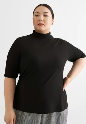 Rosalyn Ribbed Short Sleeve Turtleneck Top - Black