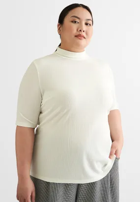 Rosalyn Ribbed Short Sleeve Turtleneck Top - White