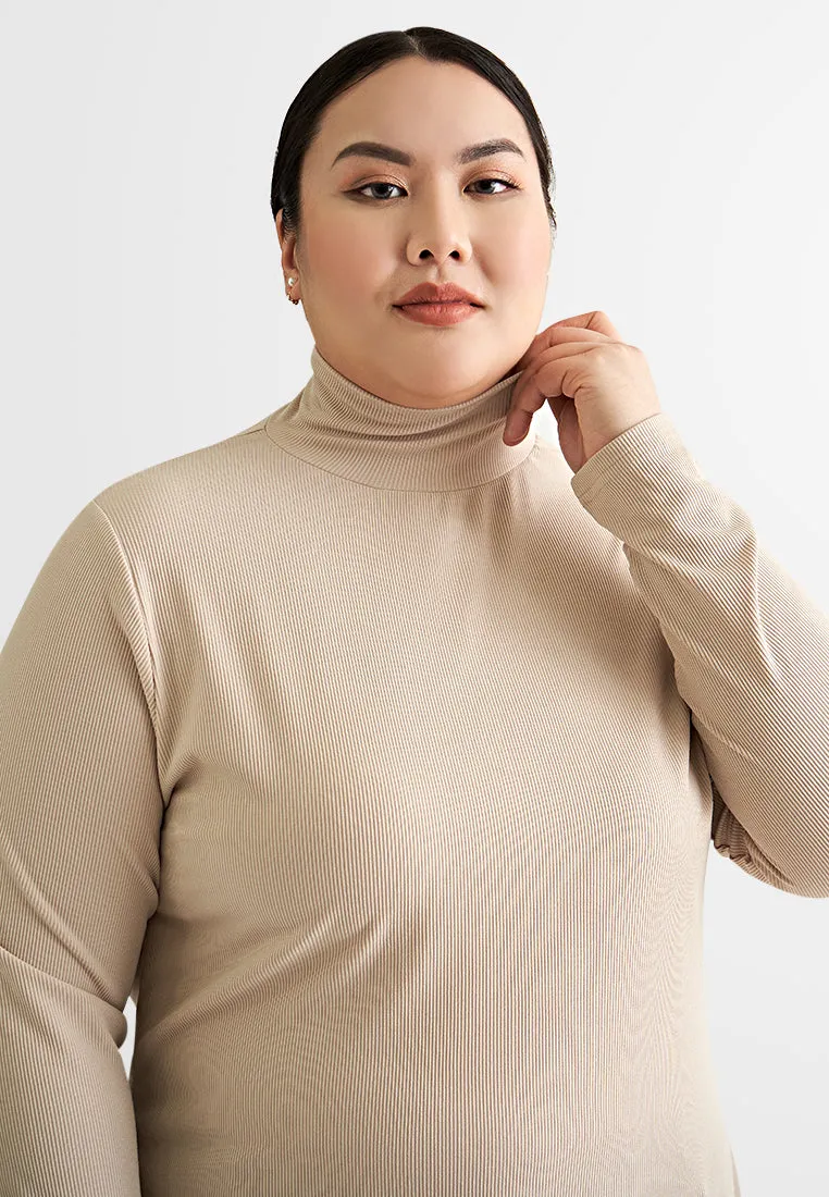 Roselinda Ribbed Long Sleeve Turtleneck Top - Beige