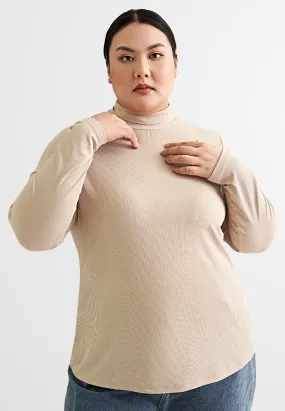 Roselinda Ribbed Long Sleeve Turtleneck Top - Beige