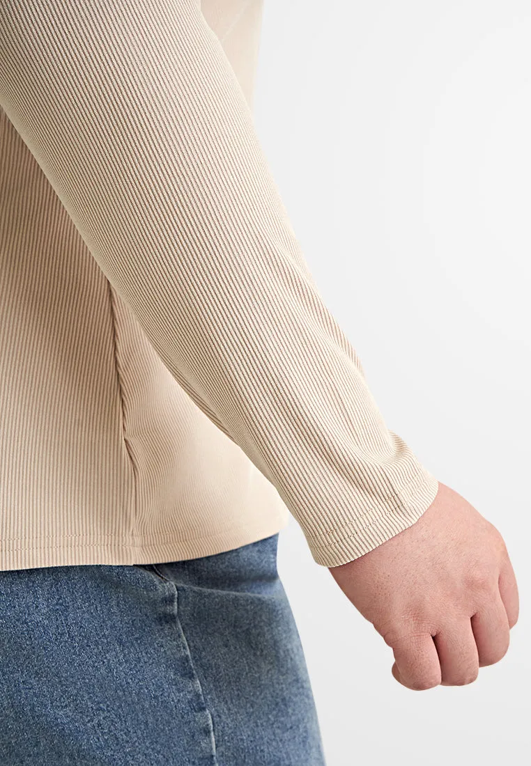 Roselinda Ribbed Long Sleeve Turtleneck Top - Beige