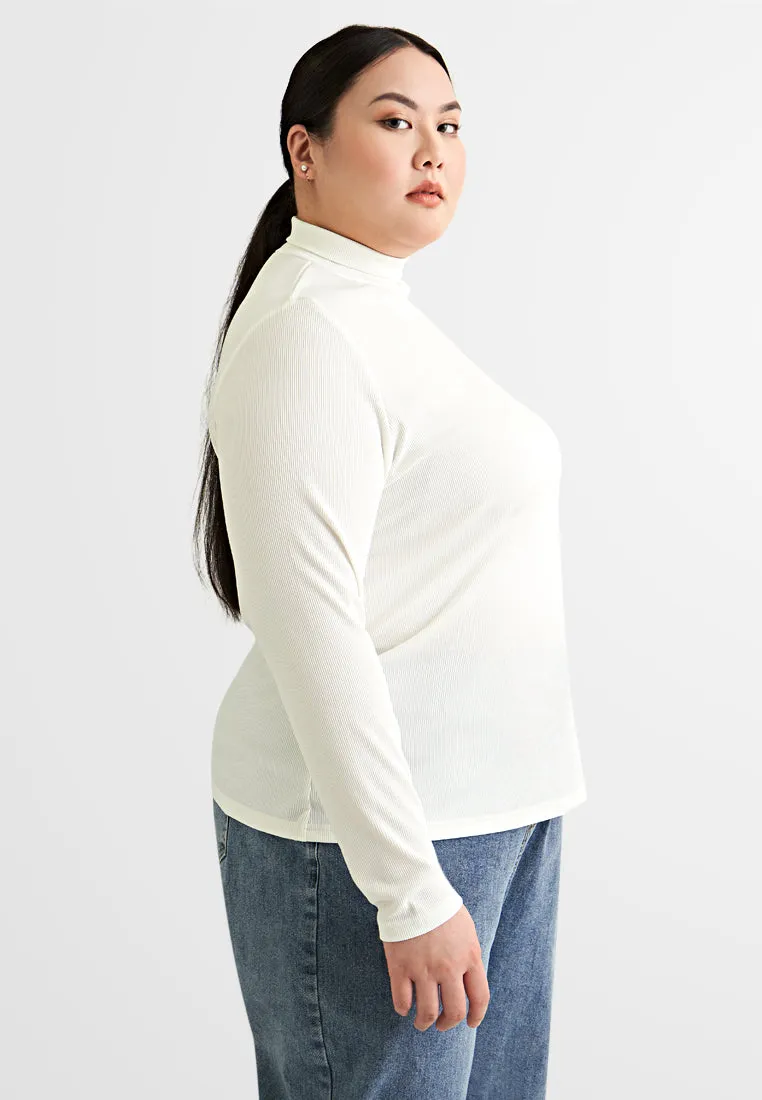 Roselinda Ribbed Long Sleeve Turtleneck Top - White