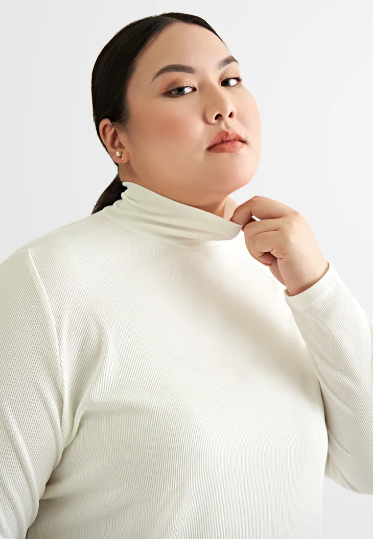 Roselinda Ribbed Long Sleeve Turtleneck Top - White