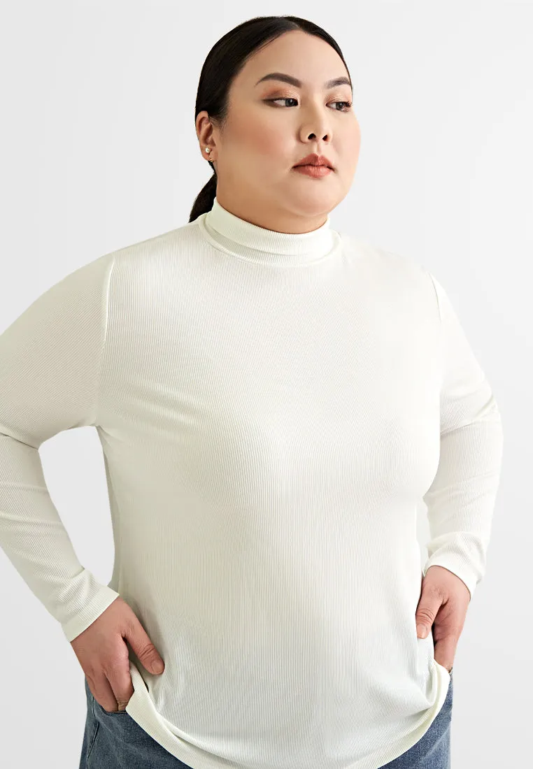 Roselinda Ribbed Long Sleeve Turtleneck Top - White