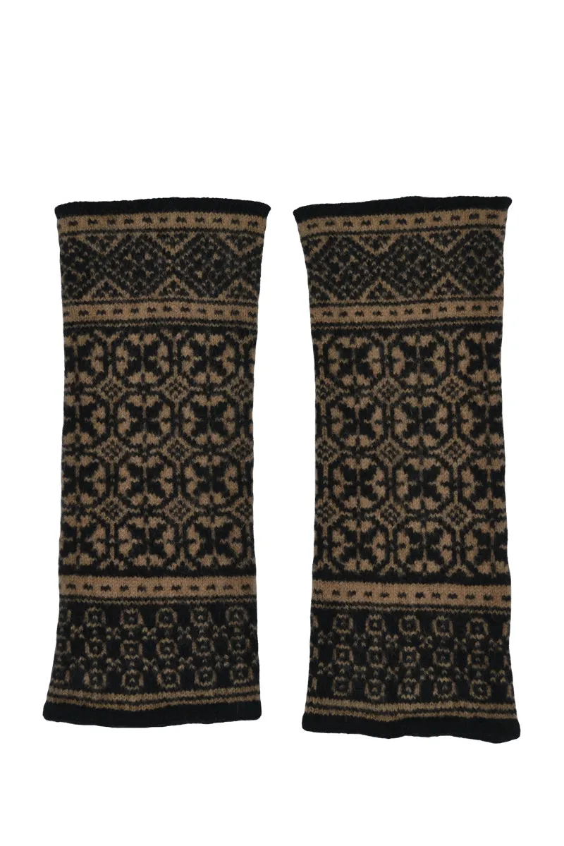 Rubislaw Fair isle wrist warmer fingerless gloves - Black