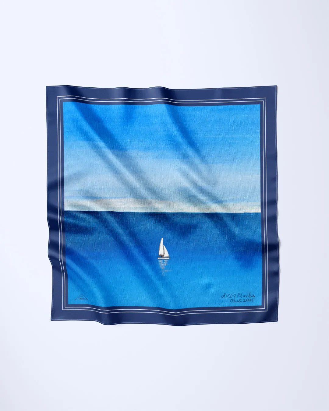 SAIL THE JOURNEY Designer 100% Silk Art-A-Porte Scarf in Blue