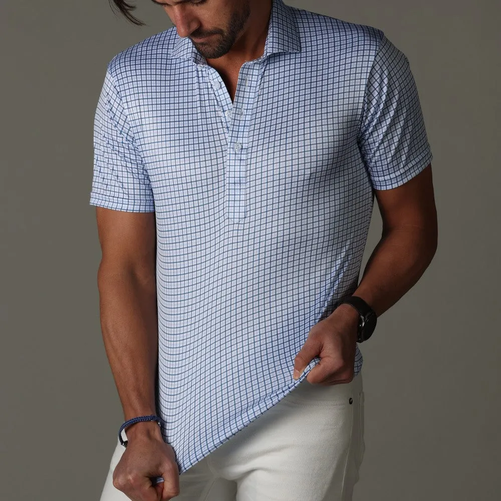 Semi-Spread Collar Polo Blue Tattersall