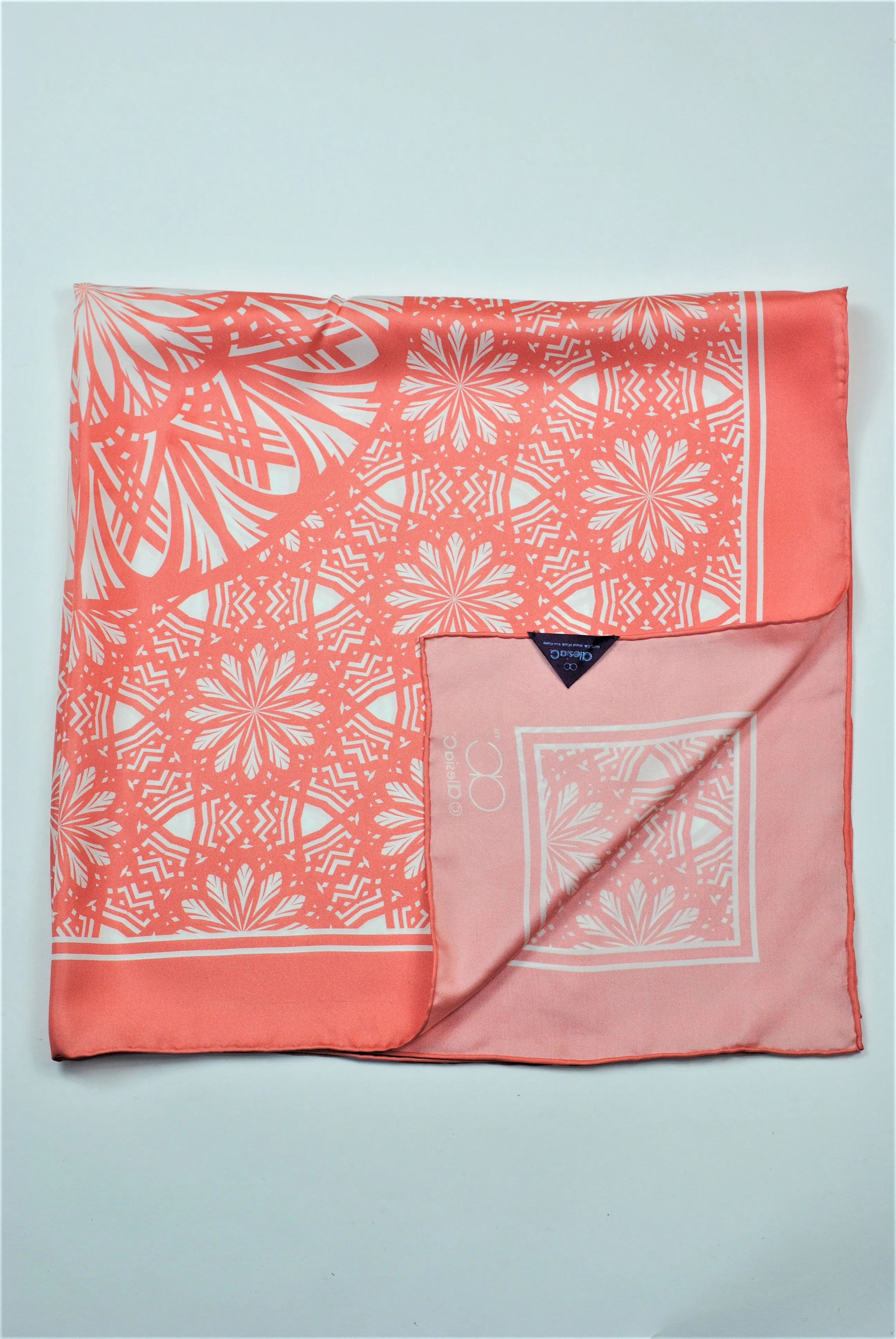 SERENITY Mandala 100% Silk Square Scarf in Peach White